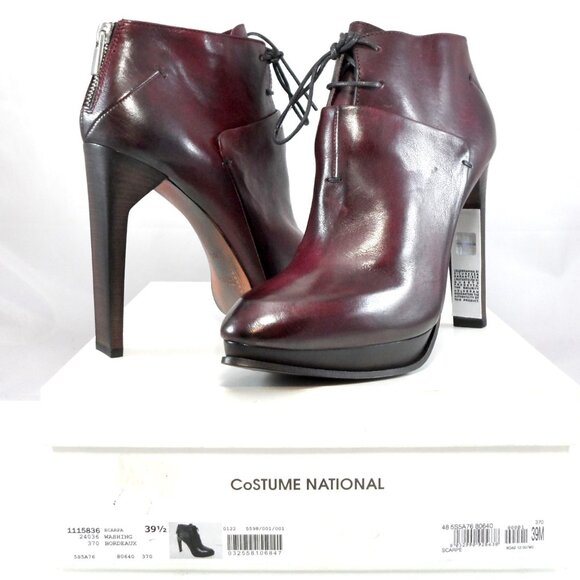 NIB$995 CoSTUME NATIONAL LACED LEATHER ANKLE BOOTS PLATFORM BACK ZIP HEELS 39.5 - Picture 12 of 12